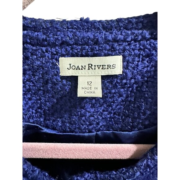 ✌️ 2/$40 ✌️ Joan Rivers Textured Blue Bouclé Jacket, Gold Buttons Size 12 - Picture 6 of 9